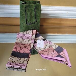 Pink Gucci Silk Twilly Scarf